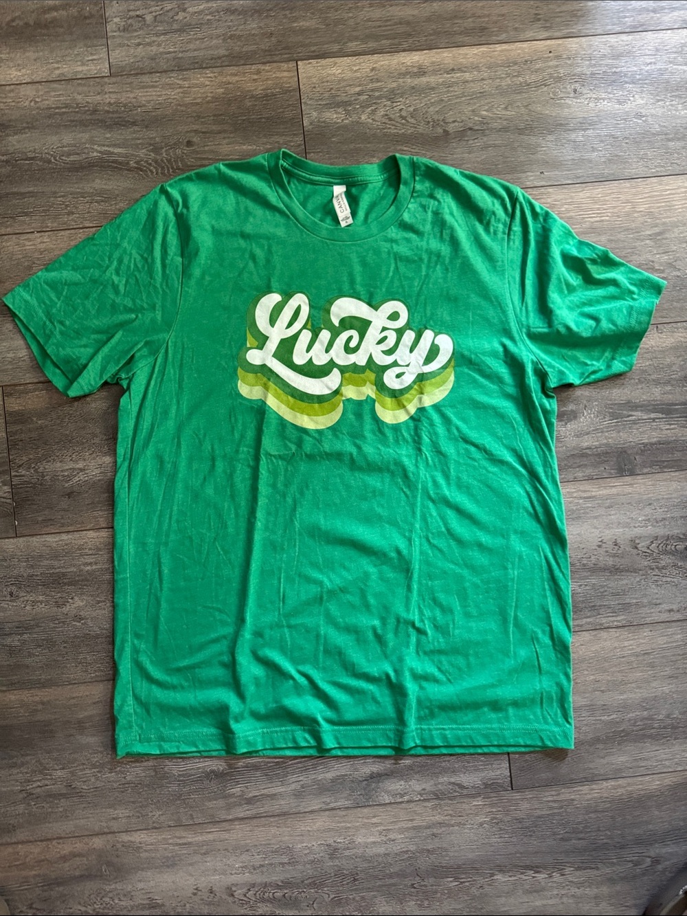 Bella Canvas Green 'Lucky' Graphic Tee with White and Lime Script